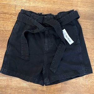 The Drop Black Denim Shorts w/ tie belt